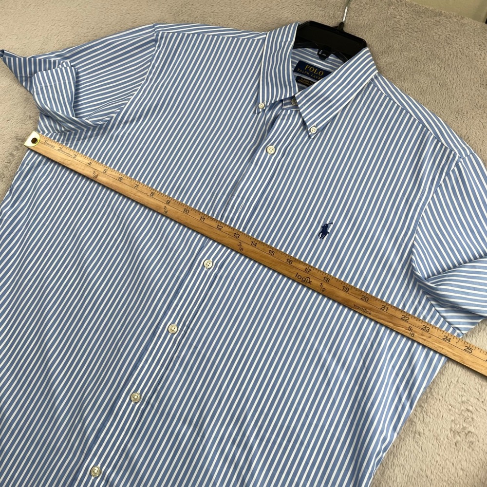 Polo Ralph Lauren Shirt Mens Large Blue Striped Coolmax Performance Button Down - Picture 4 of 8